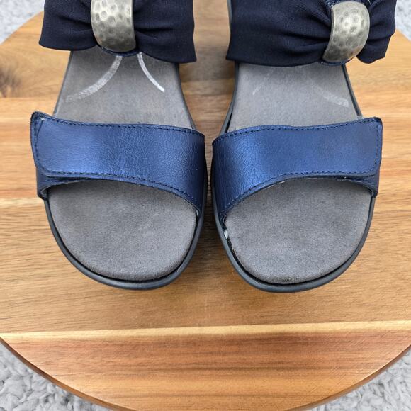 Naot Pinotage Navy Leather Open Toe Double Strap Mini Wedge Sandals Womens 37 - Picture 7 of 13